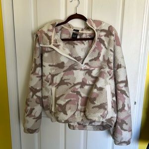 Pink, brown, white camo Sherpa cropped sweat shirt